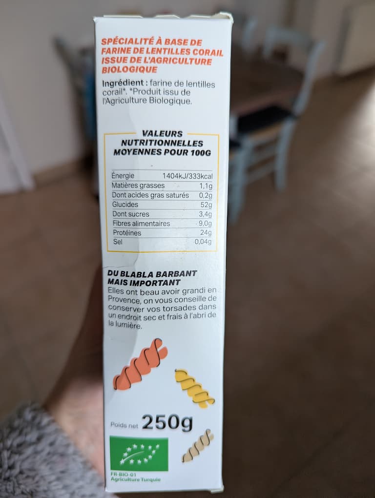 valeurs nutritionnelles de pâtes sans gluten