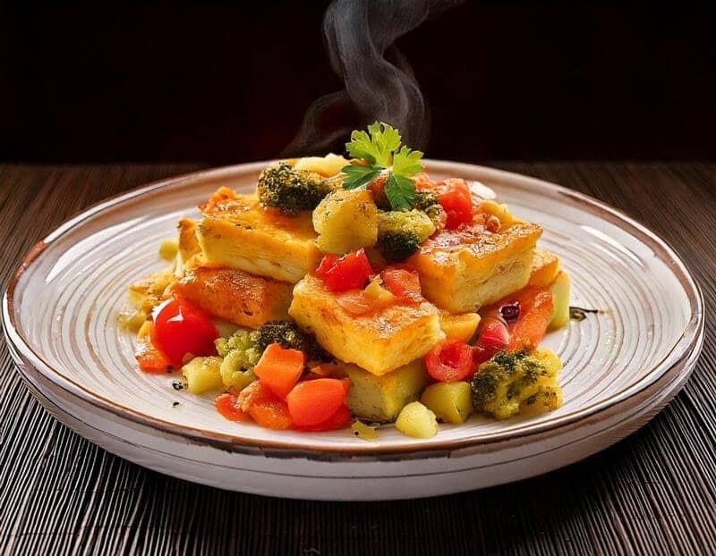 Gratin de tofu fumé et légumes